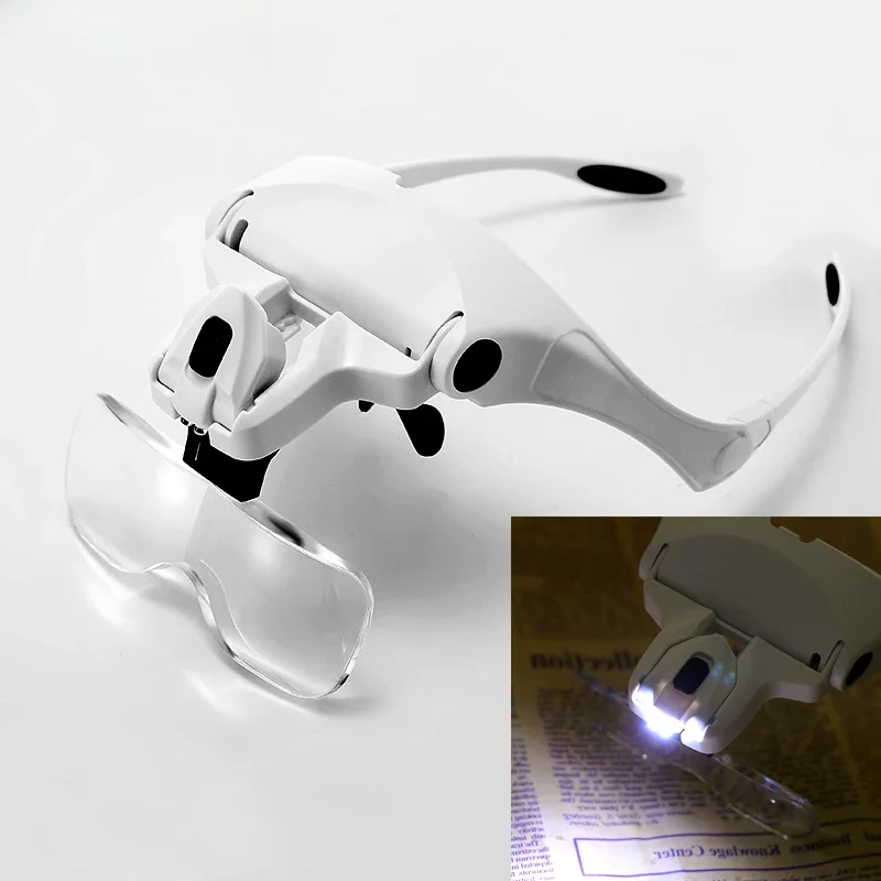 DIAPAI diamentowe malowanie haft 1.0X 1.5X 2.0X 2.5X 3.5X regulowana lupa z 5 obiektywami LED Light opaska na głowę lupa ze szkłem z lampą — zdjęcie 2