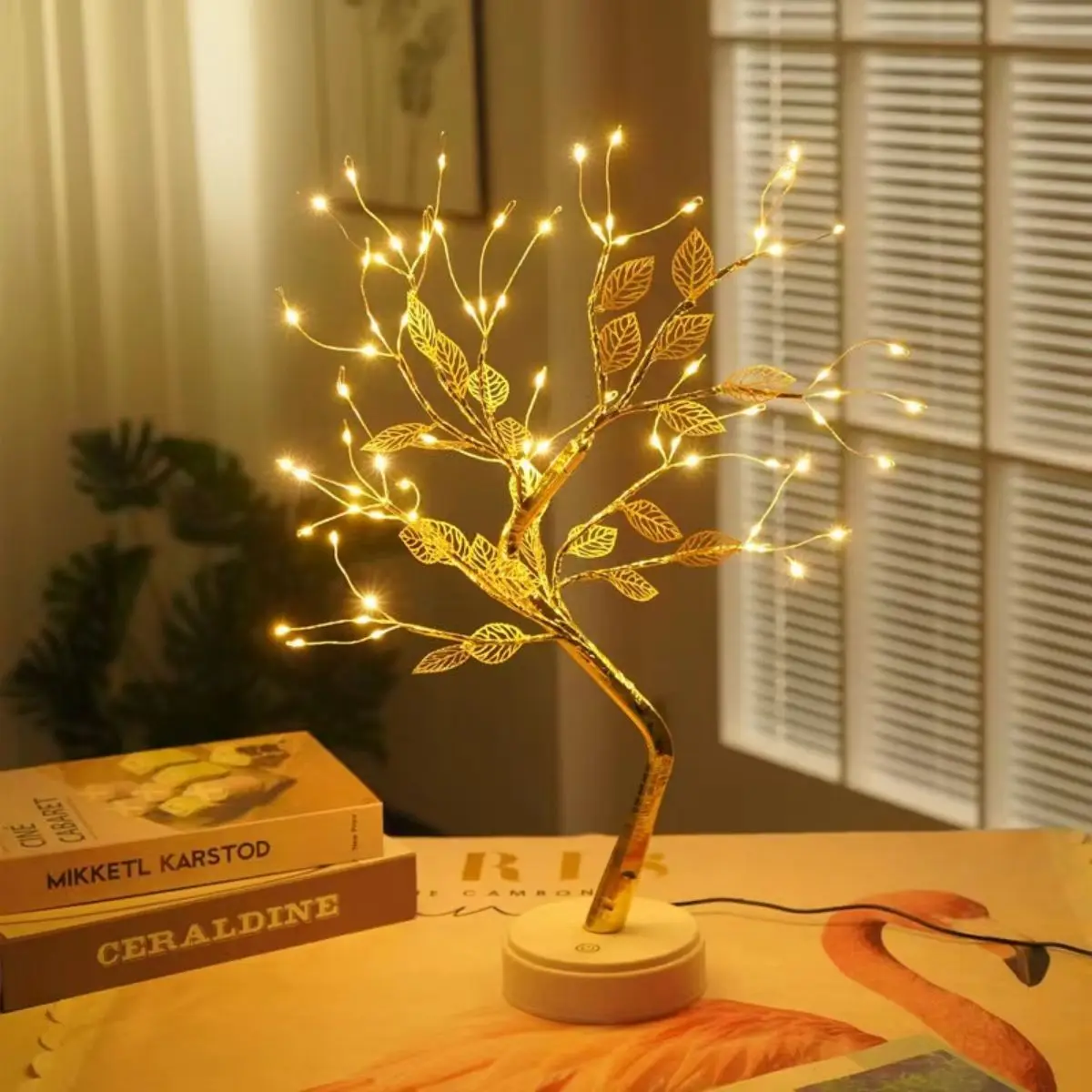 1pc 72LED With Golden Leaf Touch Tree Light,  Night Light, Battery Box USB Christmas Decorative Light (excluding Battery)