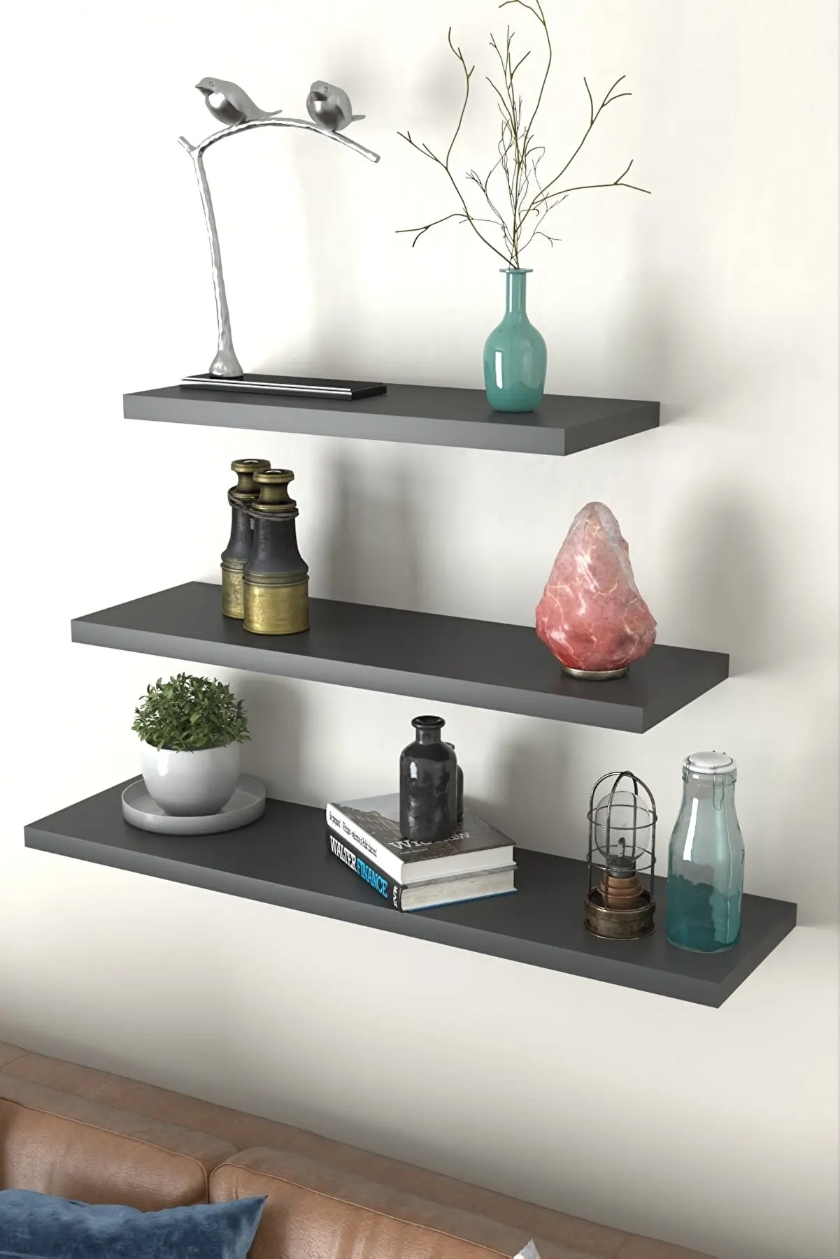 Anthracite Flying Wall Shelf Bathroom Storage Kitchen Shelves Kitchen Storage 3 Pieces (50-40-30)