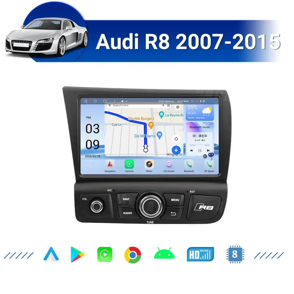 

AUCARAUTO 9-дюймовый новейший головной блок Android 13 авто радио DVD GPS навигация мультимедийный аудио стереоплеер для Audi R8 2007-2015