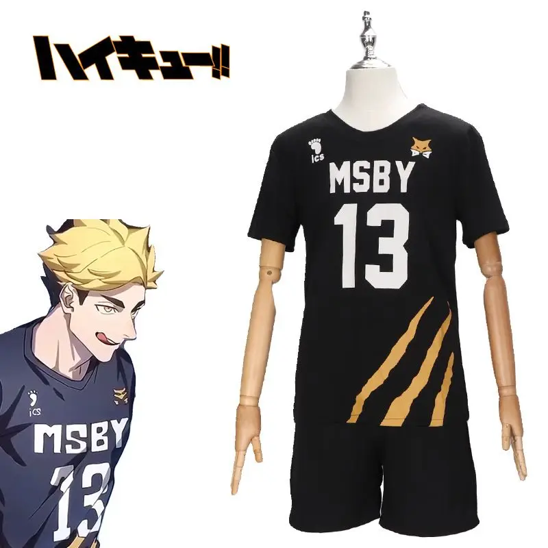 Jaqueta Anime Haikyuu MSBY Preto, Fantasia Cosplay, 12, 13, 15, 21, BOKUTO, MIYA, SAKUSA, HINATA, Jersey, Calções, Uniforme, Fato Esportivo