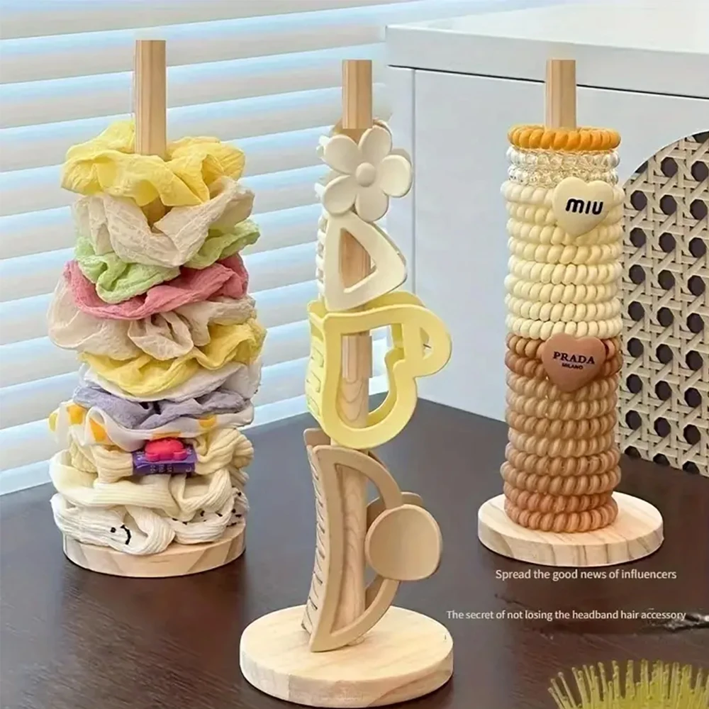 Household Hair Loop Head Rope Storage Rack Wooden Jewelry Organizer Stand Hair Accessory Holder Clips Headband Display Rack