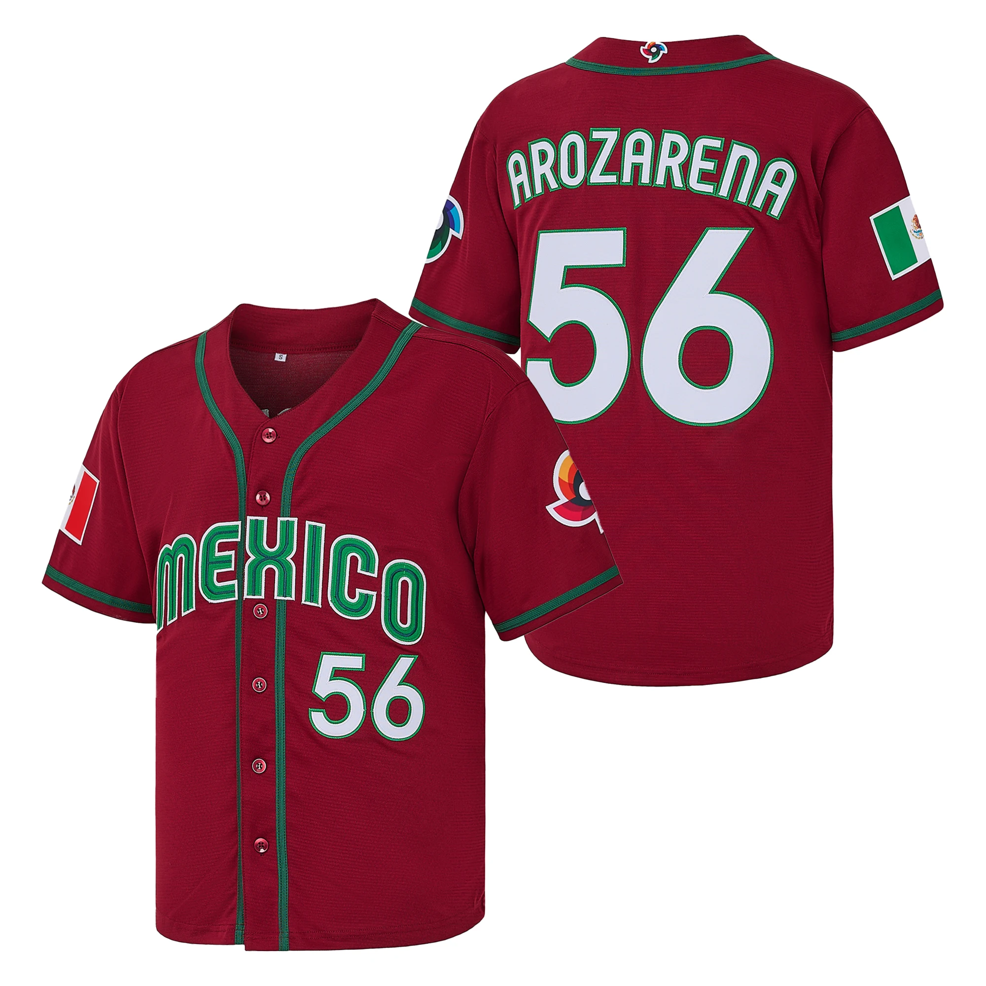 Men’s Mexico #56 Randy Arozarena Red Baseball Jersey World Baseball Classic Souvenir Jersey,Lettered Embroidered , Gift for Game Day