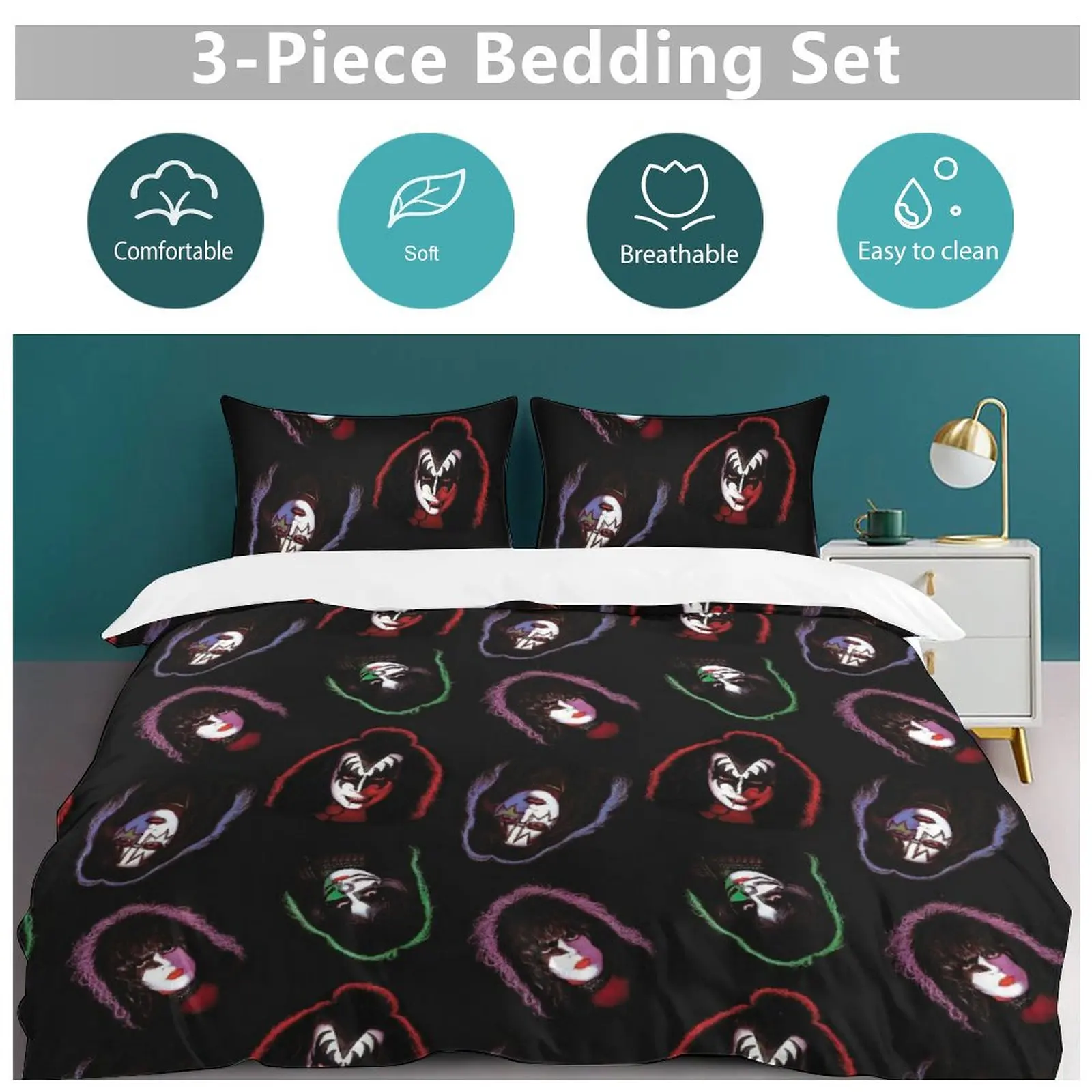 Band Kiss Print Three Piece Bedding Set Children or Adults for Beds Quilt Covers Birthday Gifts for Women Men