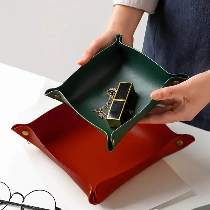 1 шт. 25x25 см кожаный лоток для хранения в скандинавском стиле, настольный органайзер для ключей, ювелирных изделий, косметики, складной органайзер, домашний деко