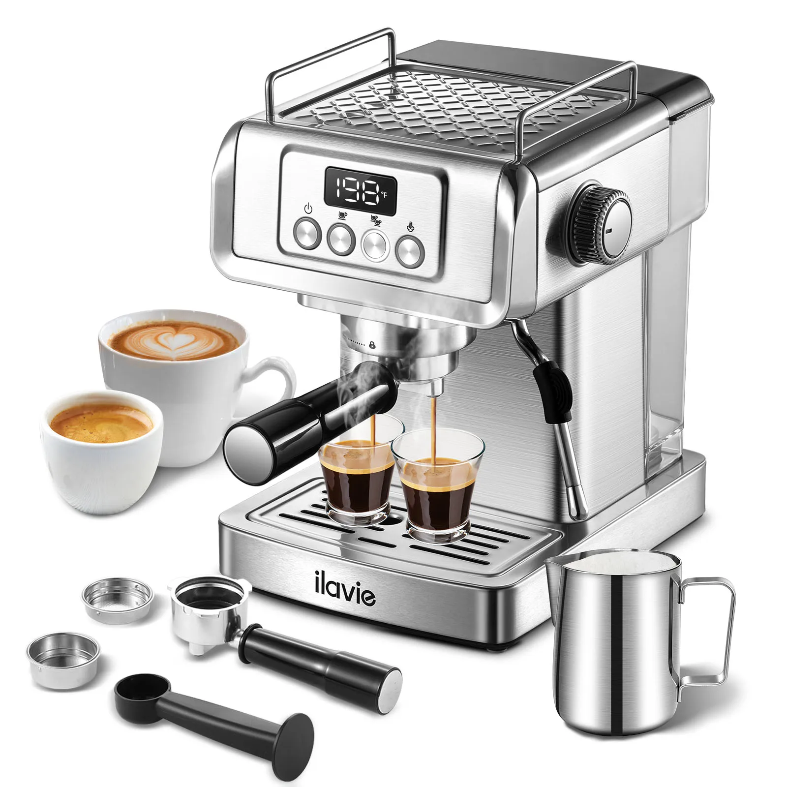 

20Bar Espresso Machine Professional Cappuccino Coffee Maker with Steam Milk Frother & 61oz Removable Water Tank Gift for Dad Mom