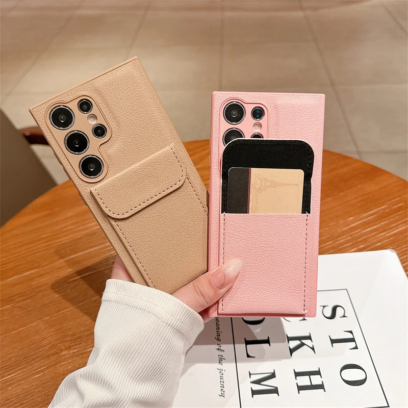 

Business simple solid color card stand phone case for Samsung Galaxy S21 S22Plus 24Ultra 23plus new fall protection case