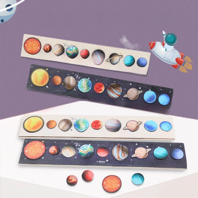Nouveaux jouets en bois Montessori huit planètes Puzzle terre soleil système solaire planètes Cognition jouets éducatifs cadeaux pour enfants