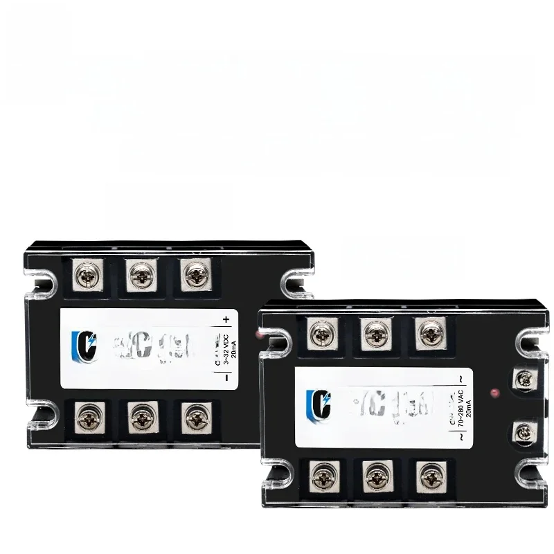 LCTC Trójfazowy przekaźnik półprzewodnikowy SSR 3-fazowy 10A 25A 40A 60A 80A 100A 120A 150A 200A Sterowanie AC Sterowanie AC DC Sterowanie AC 25DA 380VAC — 2