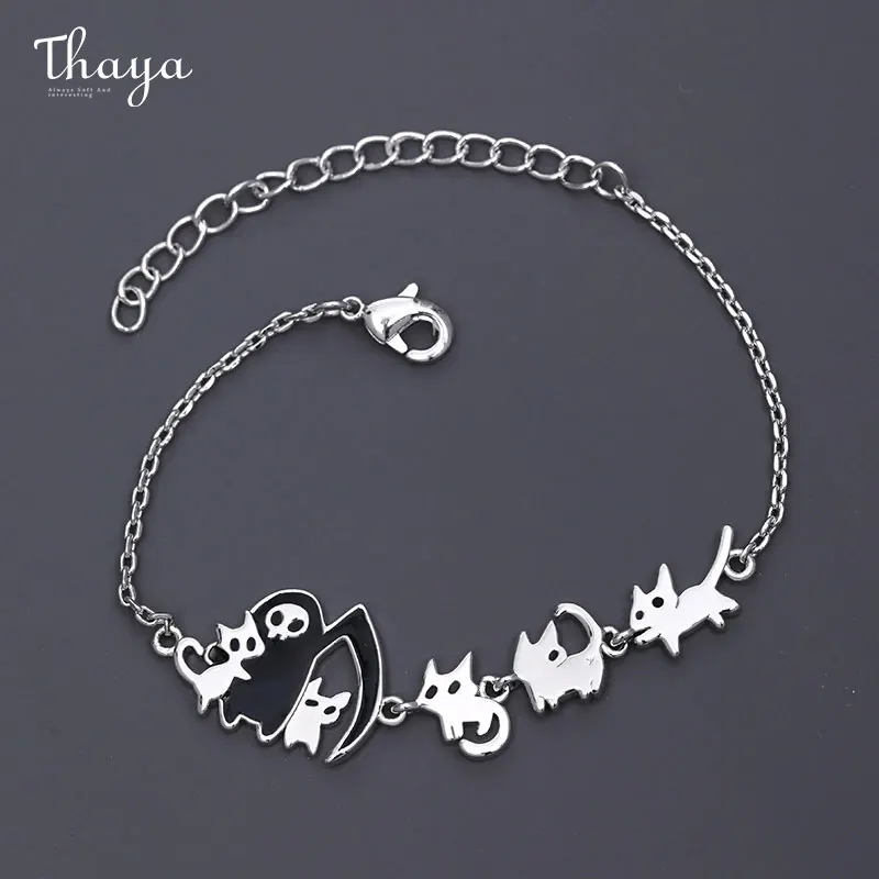 

Thaya Vintage Women Bracelet Grim Reaper&Cat Design Fashion Chain Bracelet for Girls Original Design Party Jewelry Birthday Gift