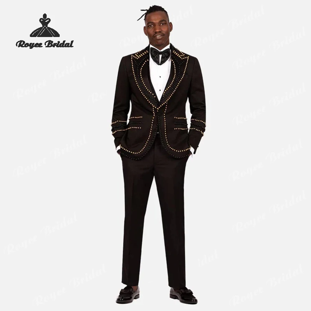 ビーズ付きツーピースシングルブレストメンズスーツ ウェディング2026 ピークラペルフォーマルイブニングスーツ カスタムメイド 男性用スーツ