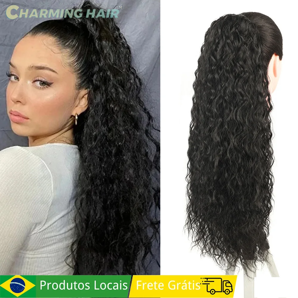 Extensões de Cabelo Rabo de Cavalo Longo Feminino Cacheado Afro Fofo Fibra Bio de Alta Qualidade 120g 60cm "KARINA" MODA HAIR