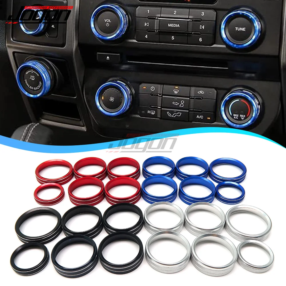 6pcs Alloy For AC Stereo Volume/Tune Trailer Switch Knob Ring Cover Trim For Ford F-150 2016-2019 Raptor 17-2019 Car Accessories