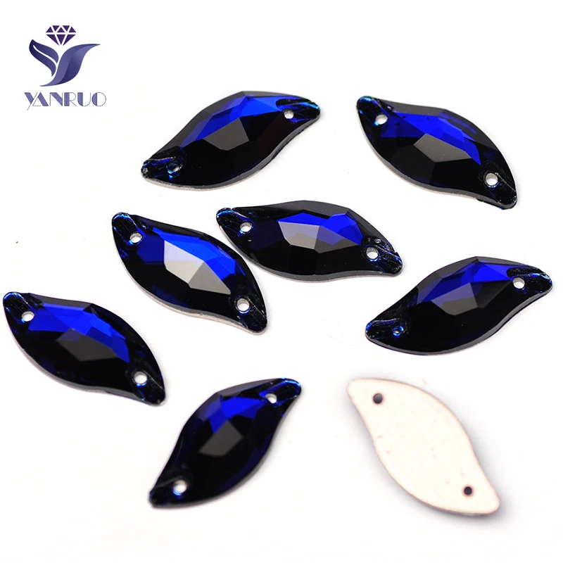 YANRUO 3254 All Sizes Cobalt Diamond Leaf DIY Strass Sew On Crystals Rhinestones Flatback Sewing Stones For Clothes