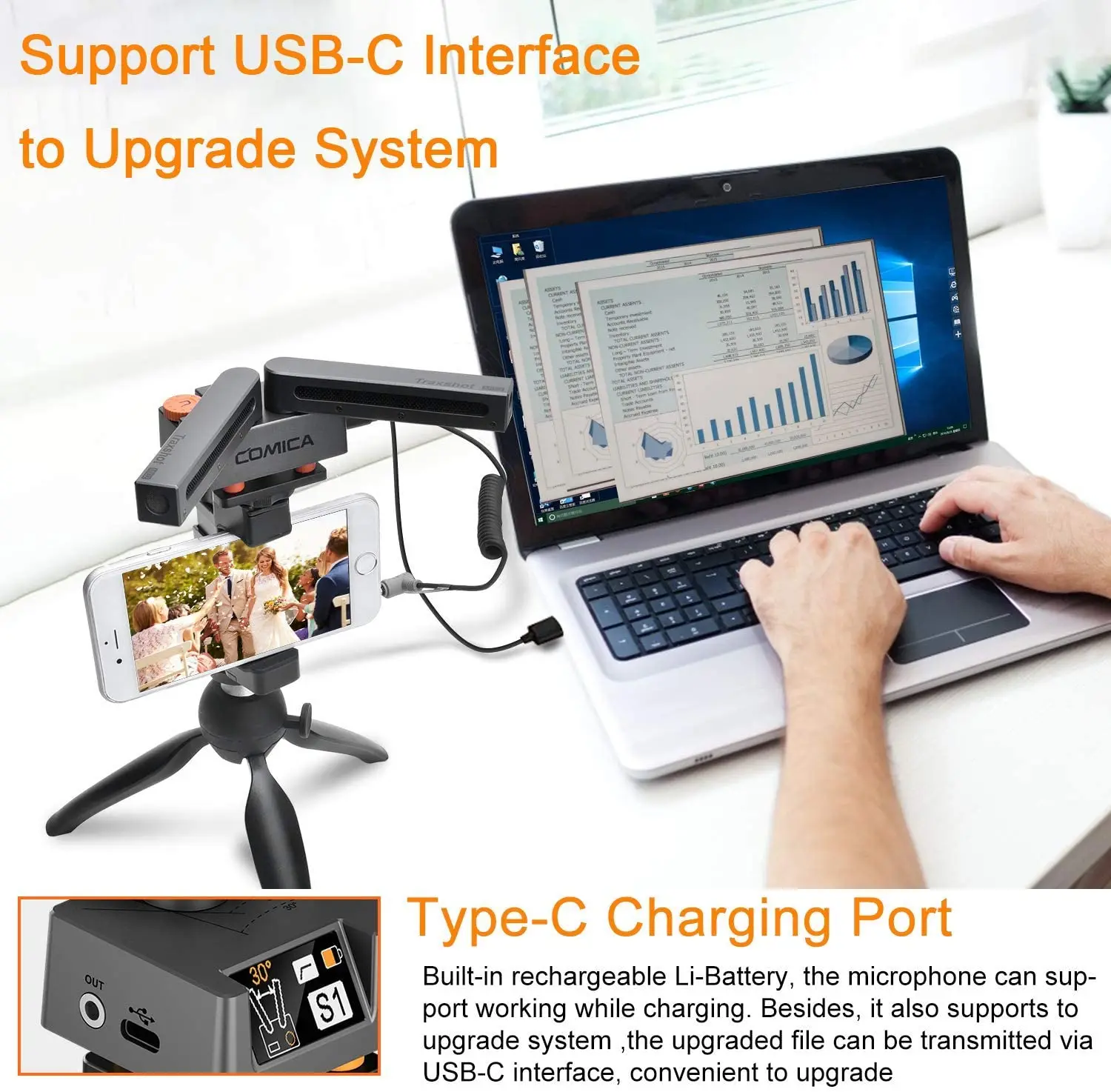 Comica Traxshot Condenser Microphone Transformable Microphone Super Cardioid Shotgun Mic Multi-funtional Mic For Phone Camera