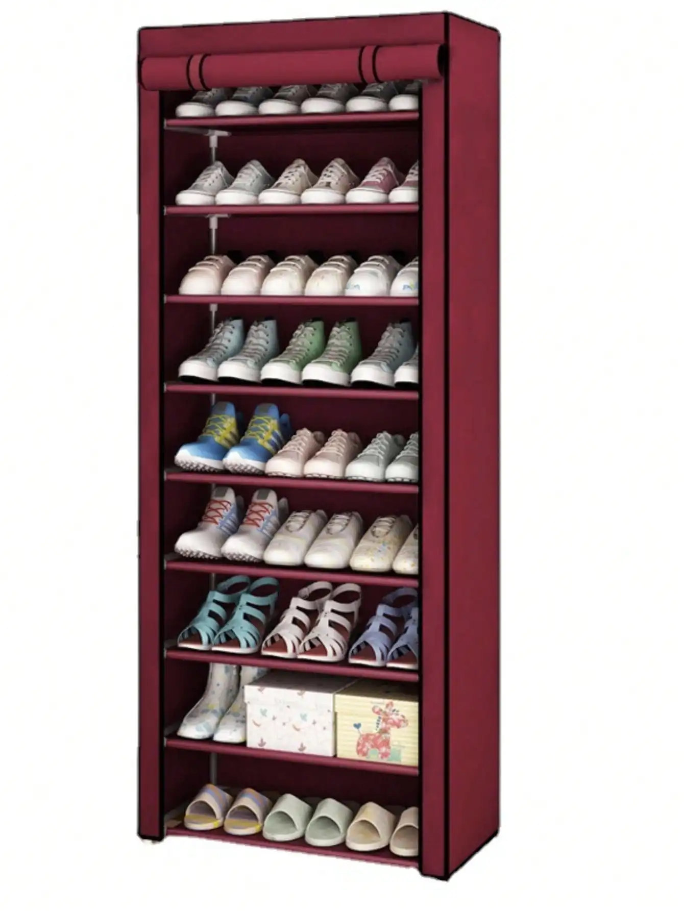 9 Shelf Vertical Shoe Rack with Cover for Full Protection, Anti-Dust, Easy to Assemble