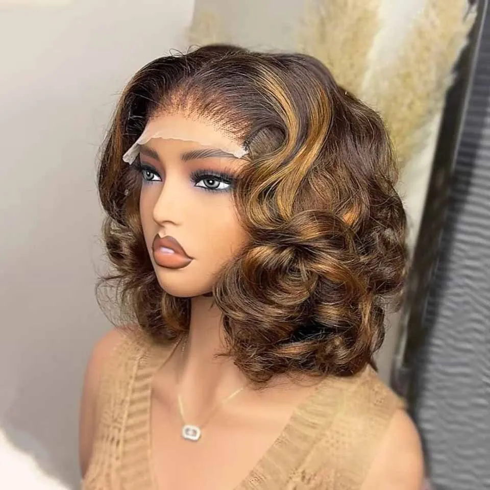 

230% Body Wave Short Bob Wig Brazilian Human Hair Wig 13x4 Water Wave Frontal Wig Loose Wavy Human Hair Wigs For Black Women