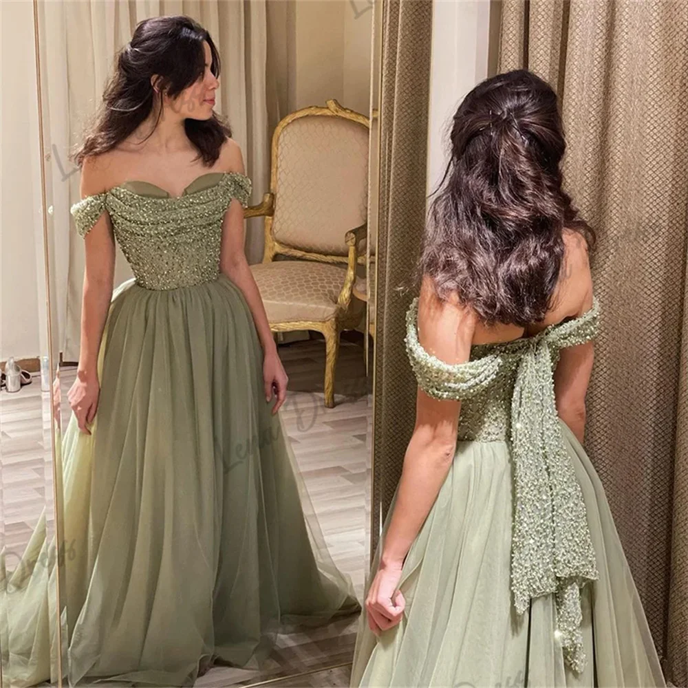 Sweetheart Saudi Evening Dresses 2024 Luxury Green Elegant Dress Woman 2024 Lena Line A Sequins Elegant Formal Dresses for Women