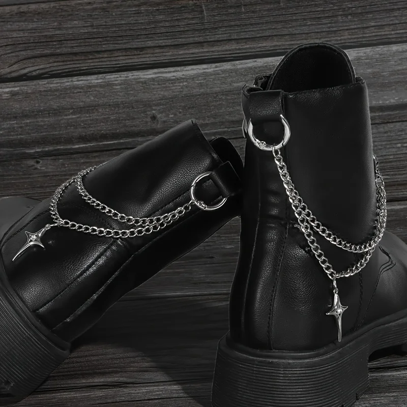2 Pcs Gothic Punk Starburst Shoe Chains, Double-Layer Metal Boot Heel Chains, Detachable Shoe Accessories, Party Jewelry Gift