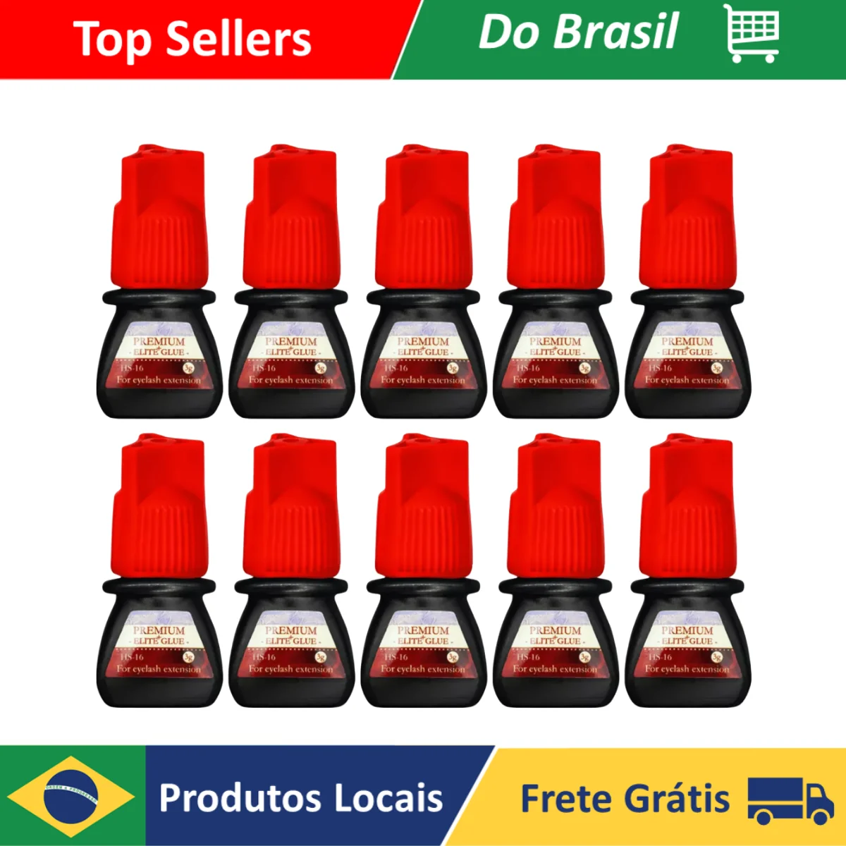 10 Unidades Cola de Alongamento HS-16 Para Cílios Premium Black Glue Type ELITE 3ml