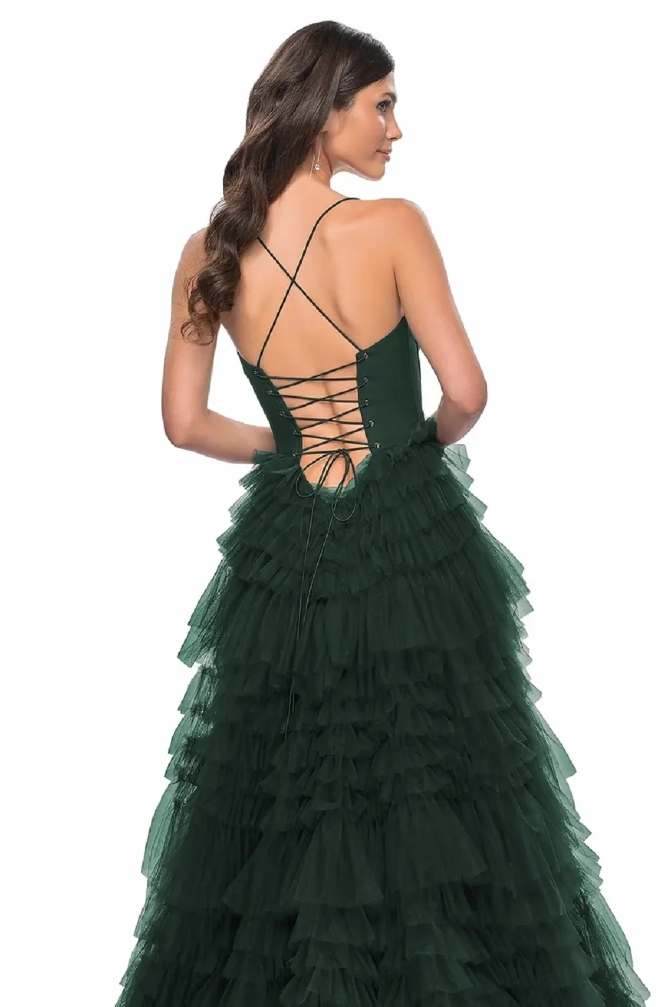 Women's Prom Dresses Sweetheart Sleeveless Italian Noodle Strap Open Back Long Multi Layer Ruffle Edge Dress Sweep Train Ball