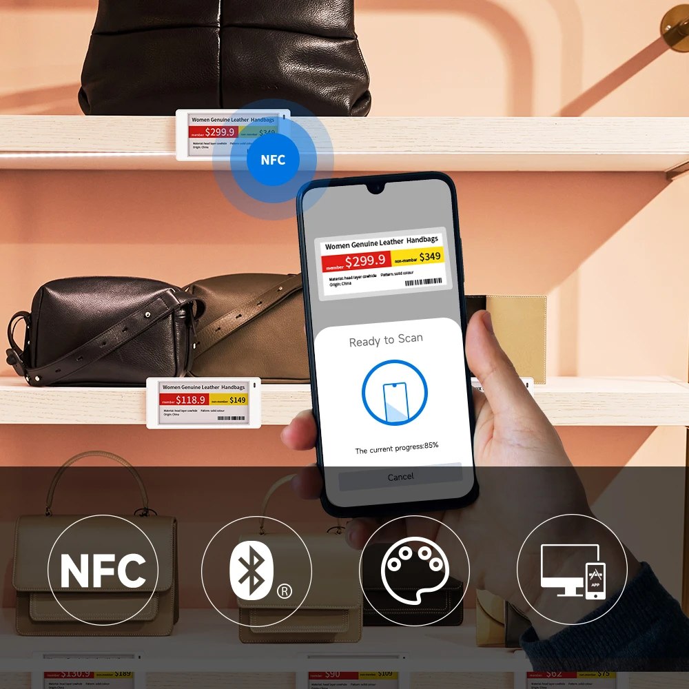 MinewTag 전자 선반 라벨 키트, 멀티 컬러 Eink 앱, NFC, 페이퍼리스 디지털 가격표, 2.9 인치, 8 개