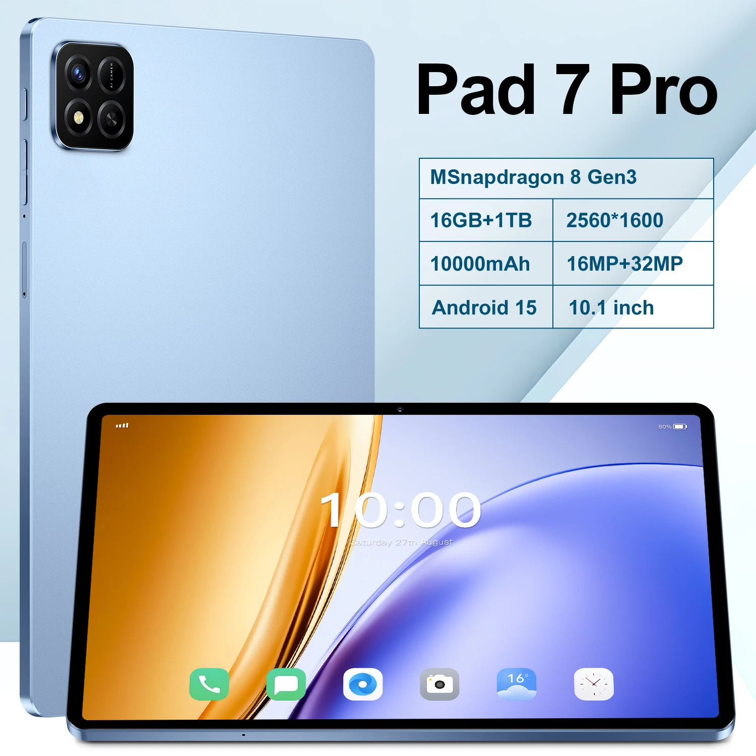 

Pad 7 Pro 2025 Original Tablet 10.1 inch Android 14 Global Snapdragon870 10 Core 16GB+1024GB 10000mah 5G Dual SIM WIFI