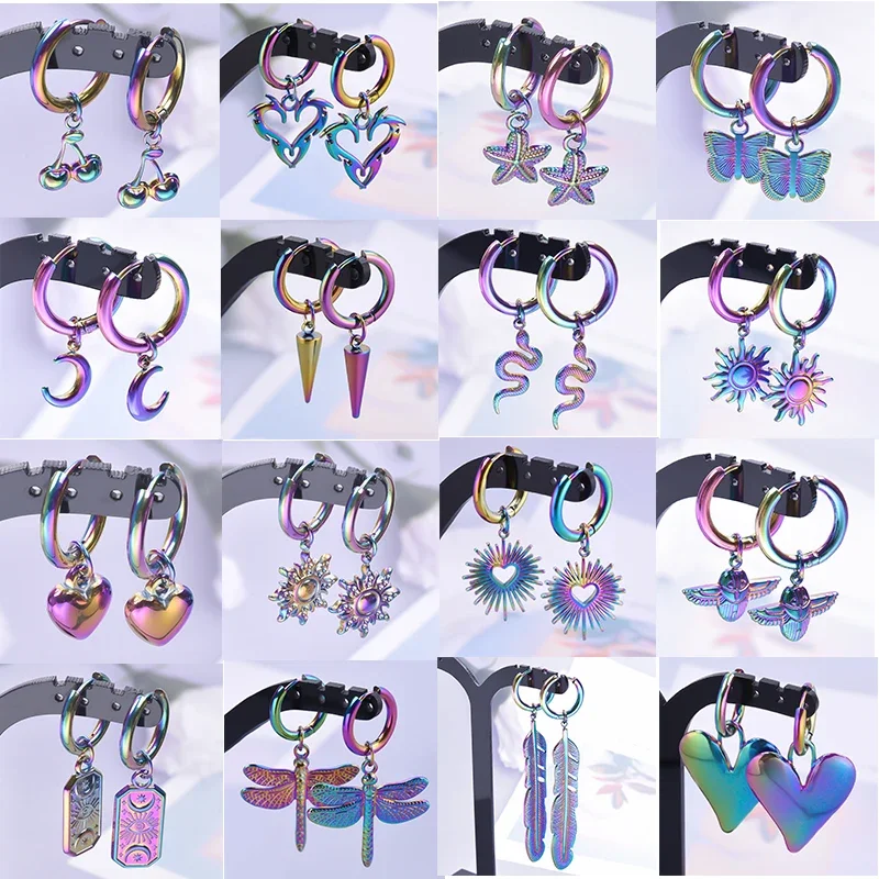 Regenbogen Hoop Boucle Oreille Femme Herz Schlange Charme Ohrring Edelstahl Ohrringe Für Frauen