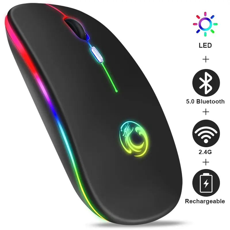 Mouse Bluetooth LEY-181 e Wireless Recarregável Sem Fio Gamer Led Rgb 2.4 ghz Compatível com Celular Computador Tablet