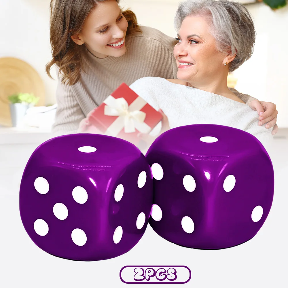 2pcs Big Purple Dice for Board Games and Parties 3cm/1.2inches, Oversized D6 Dice for Role-Playing Games and Families.