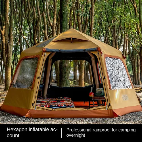 Imagen 1 del producto Tienda inflable Hexagonal para acampar al aire libre, tienda de campaña durante la noche, tienda de aire plegable portátil de apertura rápida a prueba de lluvia y al sol