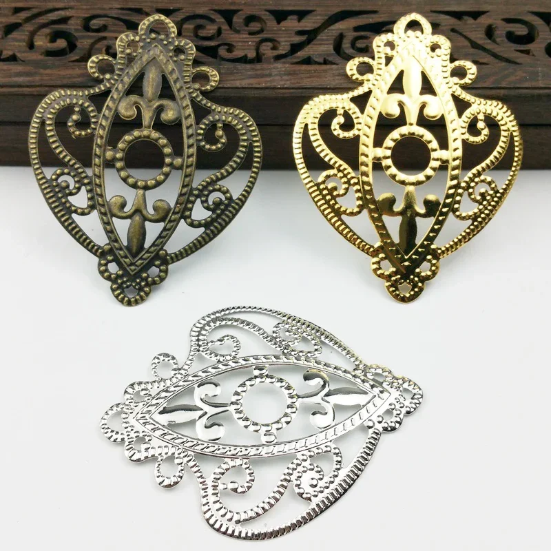 10 części/partia 65mm Vintage Metal Antique Bronze biały k złoty kolor filigranowe kwiaty kromka Charms ustawienie biżuteria DIY komponenty — zdjęcie 2