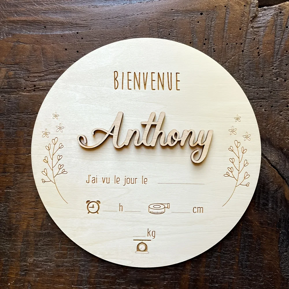 1pc Personalized Double Sided Wooden Baby Name Sign Custom Welcome Plaque for Hospital Baby Shower Newborn Gift