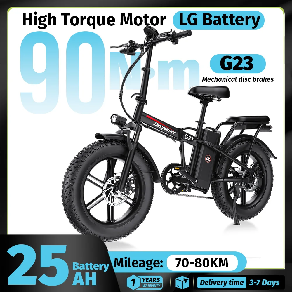 DEEPOWER G23 Elektrische Fiets Motor met 90Nm Koppel 48V 35Ah Accu Opvouwbaar 20 Inch Fat Tires Mechanische Schijfremmen Offroad Elektrische Fiets voor Volwassenen
