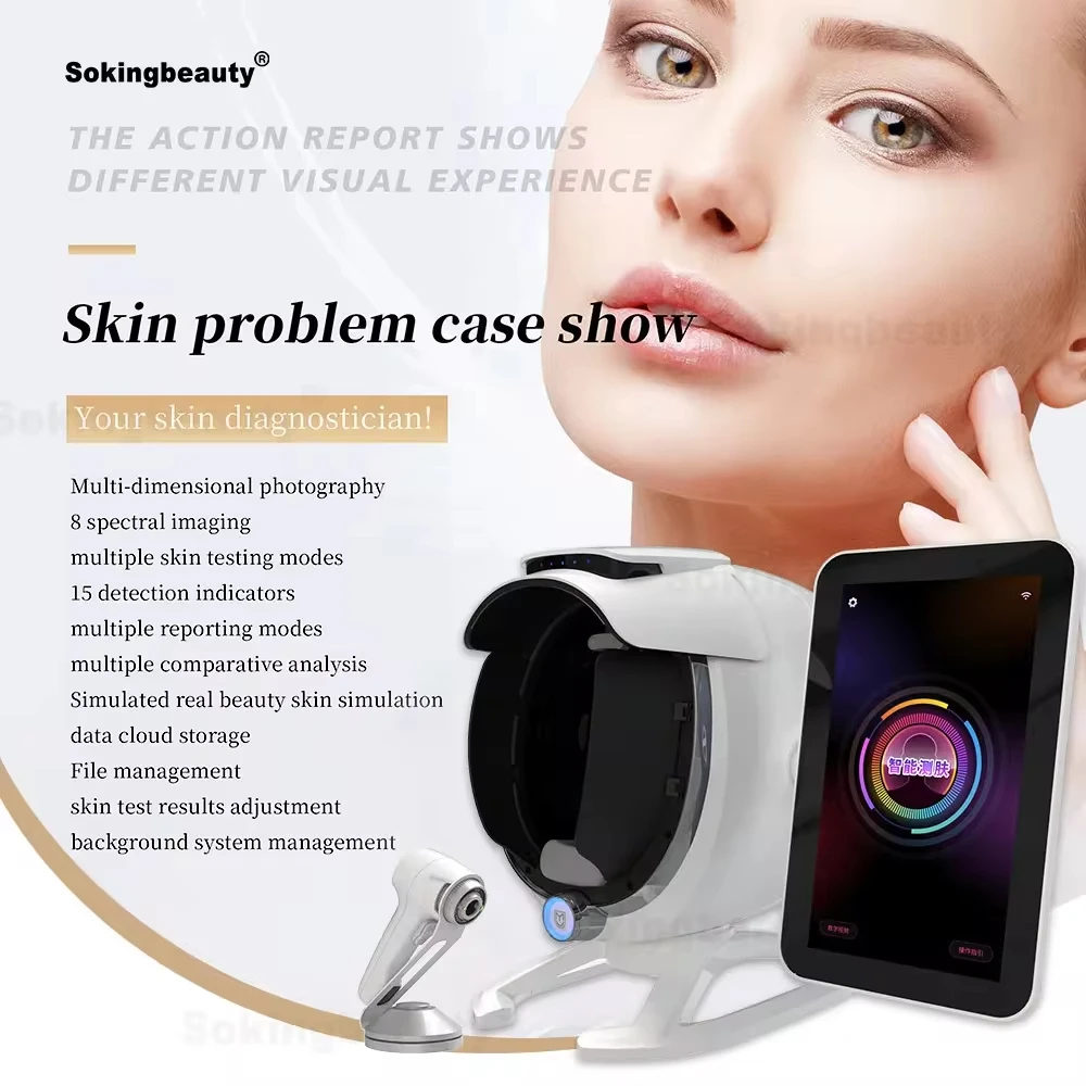 Analisador 3D AI Face Skin Diagnostics com detecção microscópica, scanner facial, analisador de pele, testador de 36 milhões de pixels HD