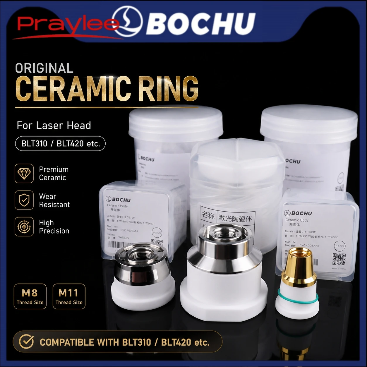 BOCI Laser Ceramic Ring M11 0.75 D41 D20 M8 D30 M11 Laser Ceramic Nozzle Holder for BLT420 421 441 461 481 640