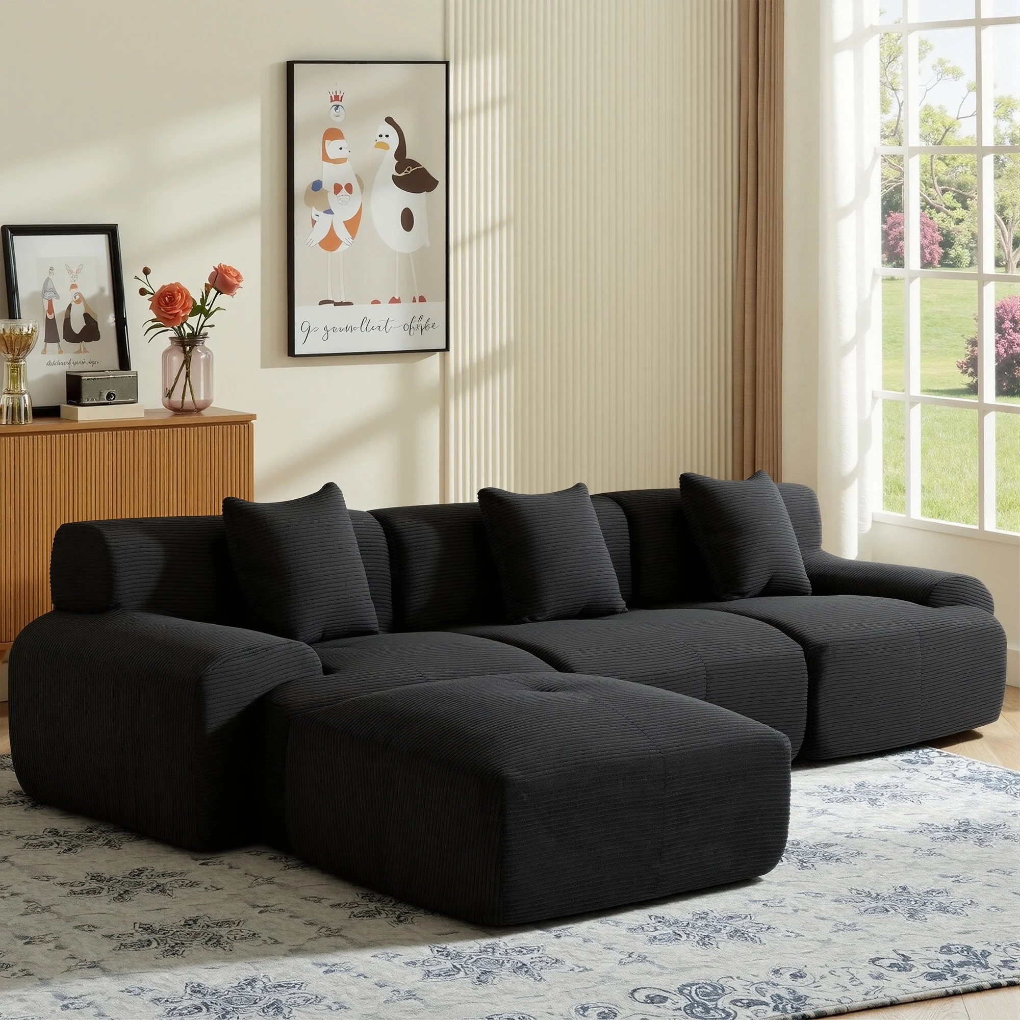 108''Modular Sectional Sofa L‑Shape Chaise Lounge, Free Combination Corduroy Couch with Pocket Spring High‑Density Foam for Living Room