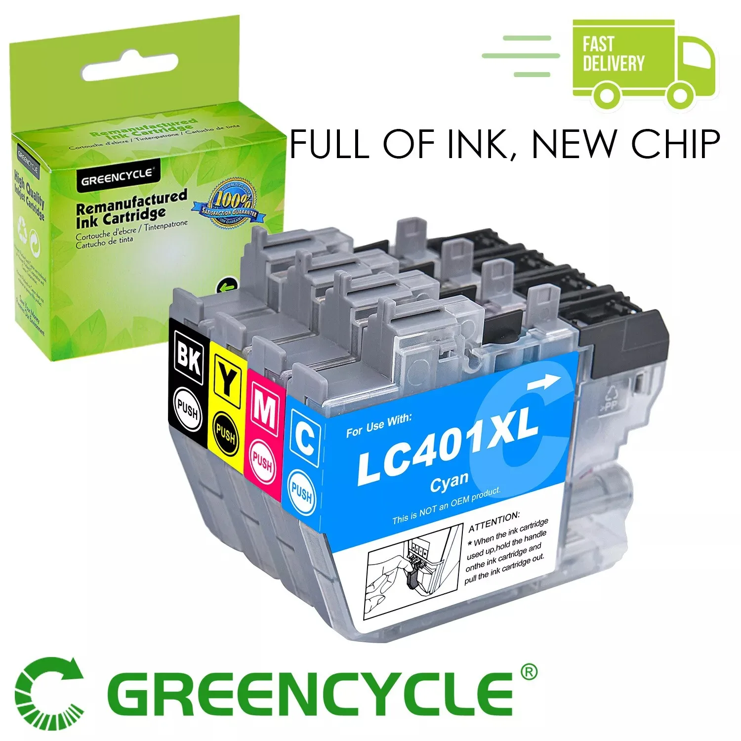 GREENCYCLE 4PK High Yield LC401XL Color Ink Cartridge Compatible For Brother MFC-J1010DW MFC-J1170DW MFC-J1012DW Printers