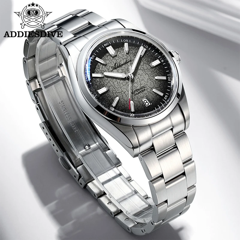ADDIESDIVE AD2091 39mm Bubble Glass Automatic Diver Watch NH35A 100m WR Enamel Gradient Dial BGW9 Lume Steel Bracelet Men's