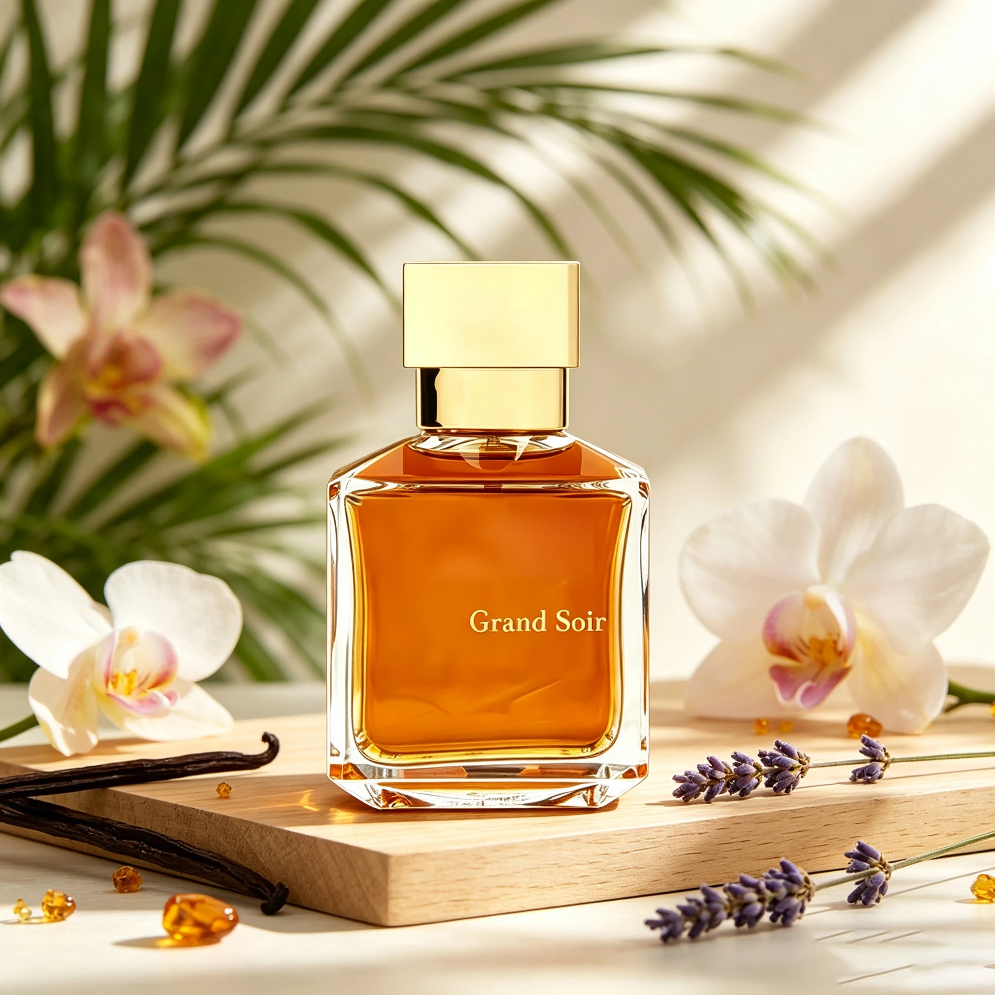 Parfum Grand Soir Bright Night, aux notes de laudanum, d’ambre, de vanille et de lavande, pour une atmosphère riche et élégante, un parfum EDP longue tenue pour hommes et femmes.