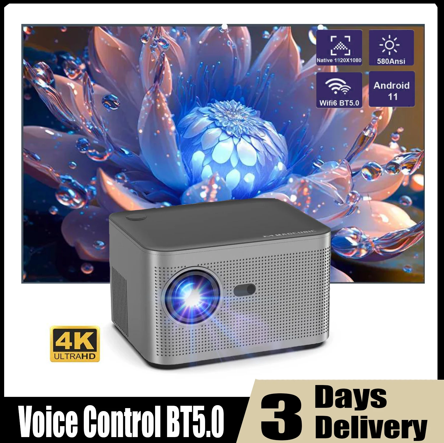 Magcubic 580ANSI Projector Android11 4K 1920*1080P Wifi6 Voice Control AllwinnerH713 Electronic Focus BT5.0 Home Cinema Projetor