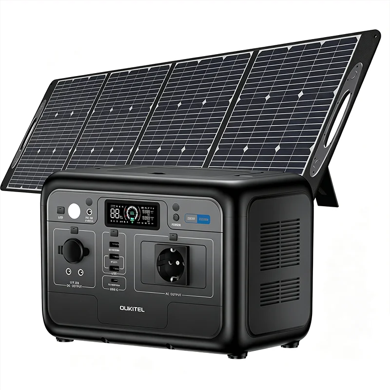 OUKITEL P800E Tragbare Powerstation mit 100W Solarpanel, 800W Solargenerator Energiespeicher 512Wh LiFePO4 mit 1600W Spitzenleistung AC, Notstromversorgung für Zuhause, Campingausrüstung