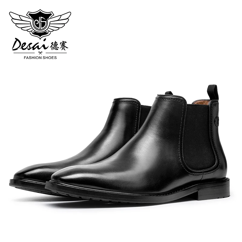 Desai Brand Men\'s Chelsea Boots Work Shoes Genuine Leather Handmade Formal Dress Wedding Business Soft Outsole 2023