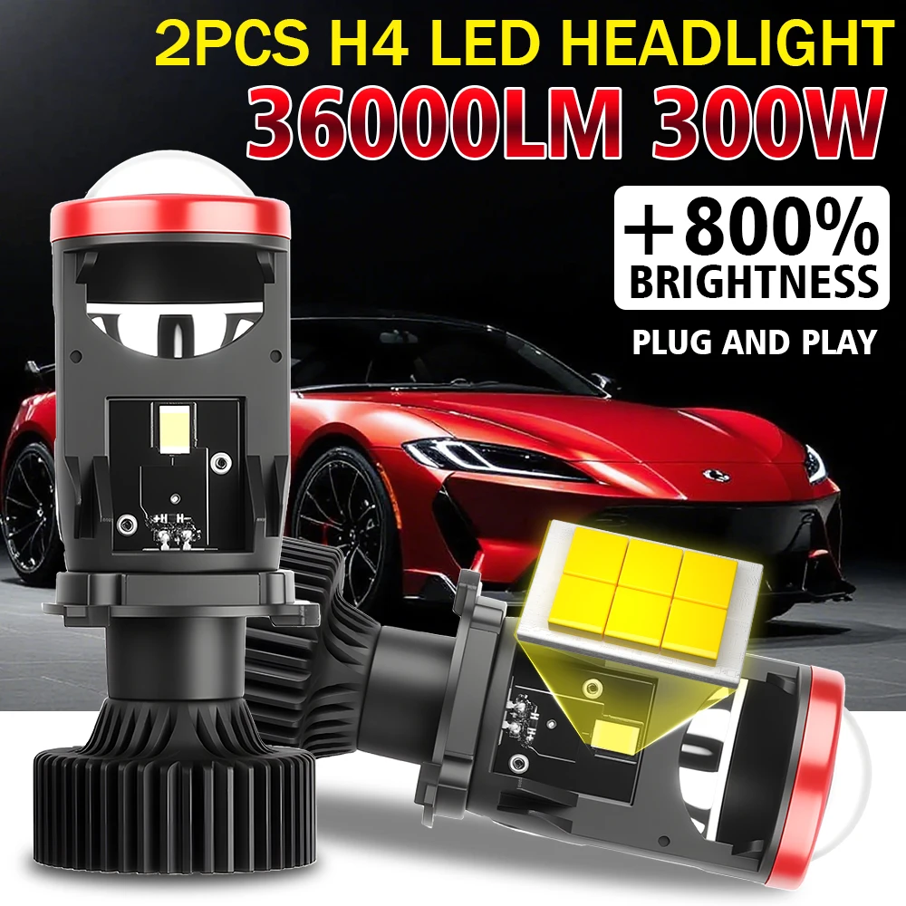 

H4 светодиодный проектор с мини-лінзами 36000LM, автоматические светодиодные лампы для фар, дальний ближний свет, лампа Canbus для автомобиля/двигателя, 12 В, 24 В, турбовентилятор