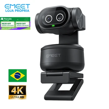 Webcam 4K EMEET PIXY PTZ com Câmera Dupla 1080P60fps, Controle por Gestos e Rastreamento por IA para Streaming, Compatível com OBS/Twitch/Switch2