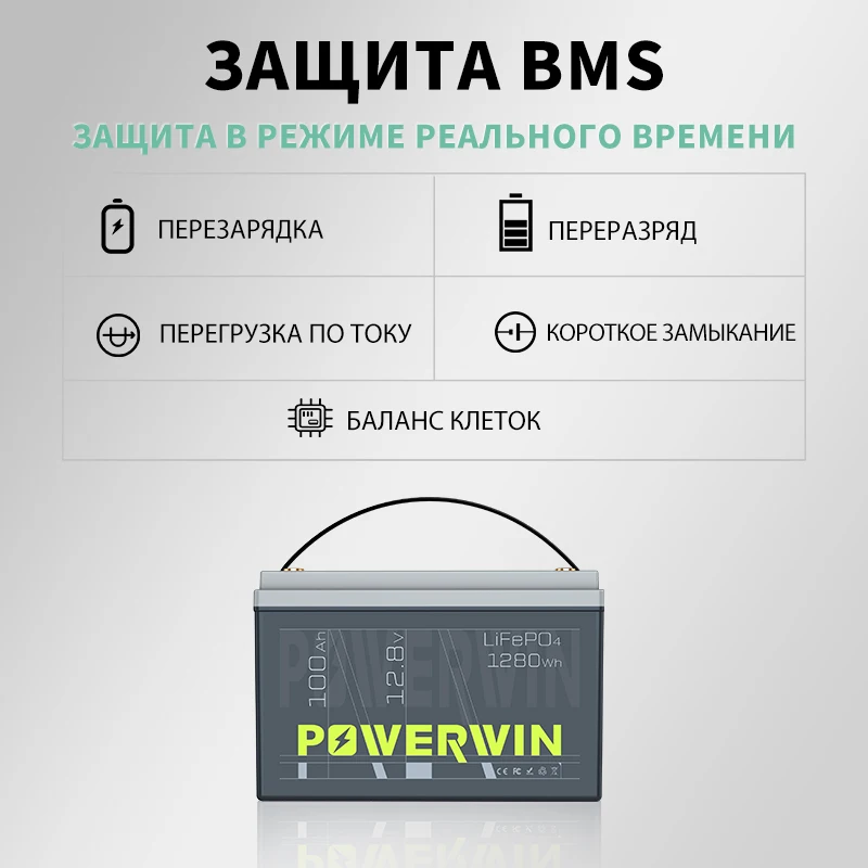 POWERWIN 12.8V 100Ah LiFePO4 Battery BT100 | 1280Wh | 100A BMS | 4000+ Cycles | China Shipping — Extra Shipping Fee Required