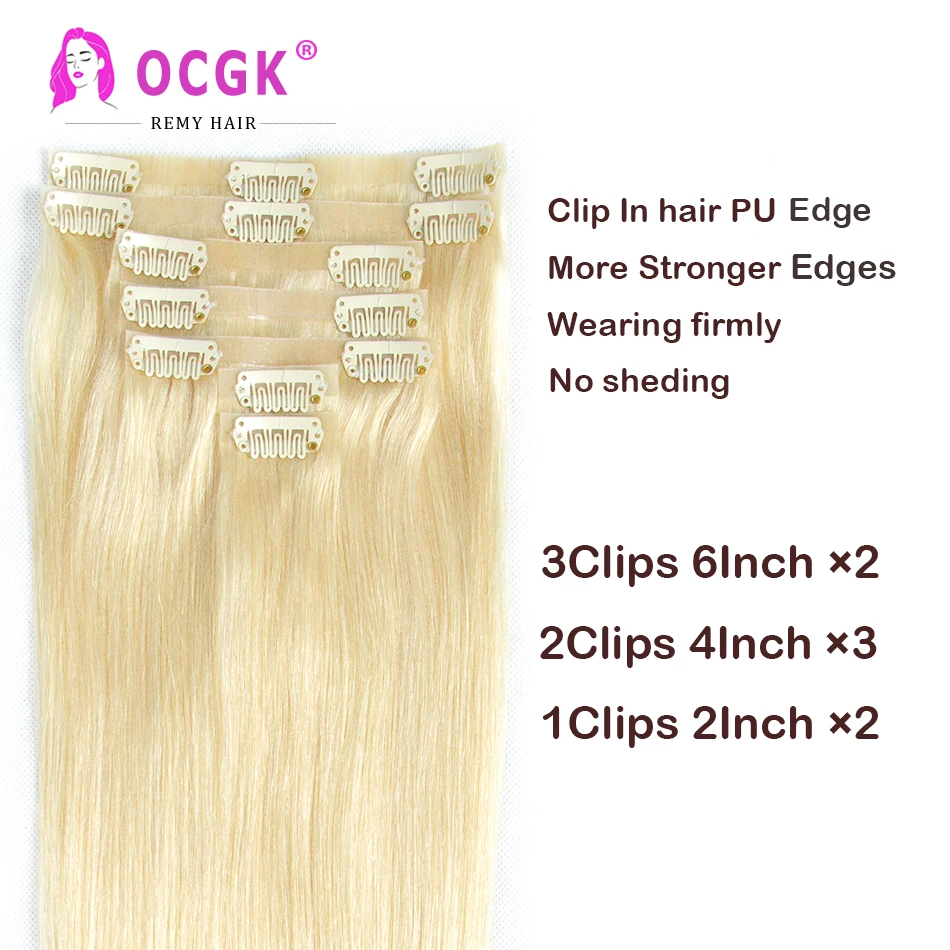 Pu Edge Clip Tn przedłużanie włosów 7Pcs/zestaw prawdziwe ludzkie włosy dla kobiet 14-28 na całą głowę Cal wybielacz blond 120G