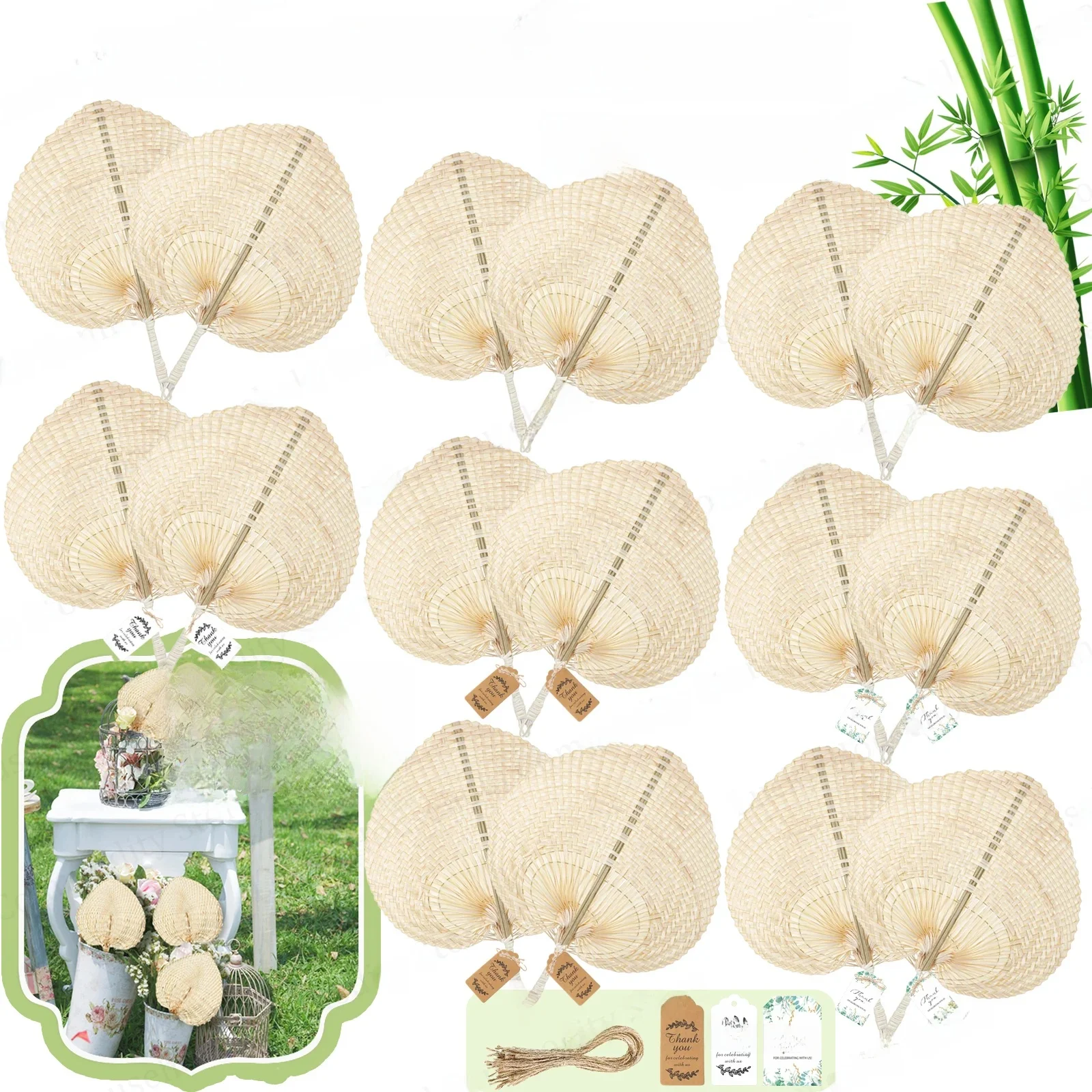 24-150PCS Geweven Bamboe Fans Natuurlijke Raffia Hand Fans Bulks Bruiloft Fans voor Gasten Bruiloft Strand Havana Feestartikelen - afbeelding 2