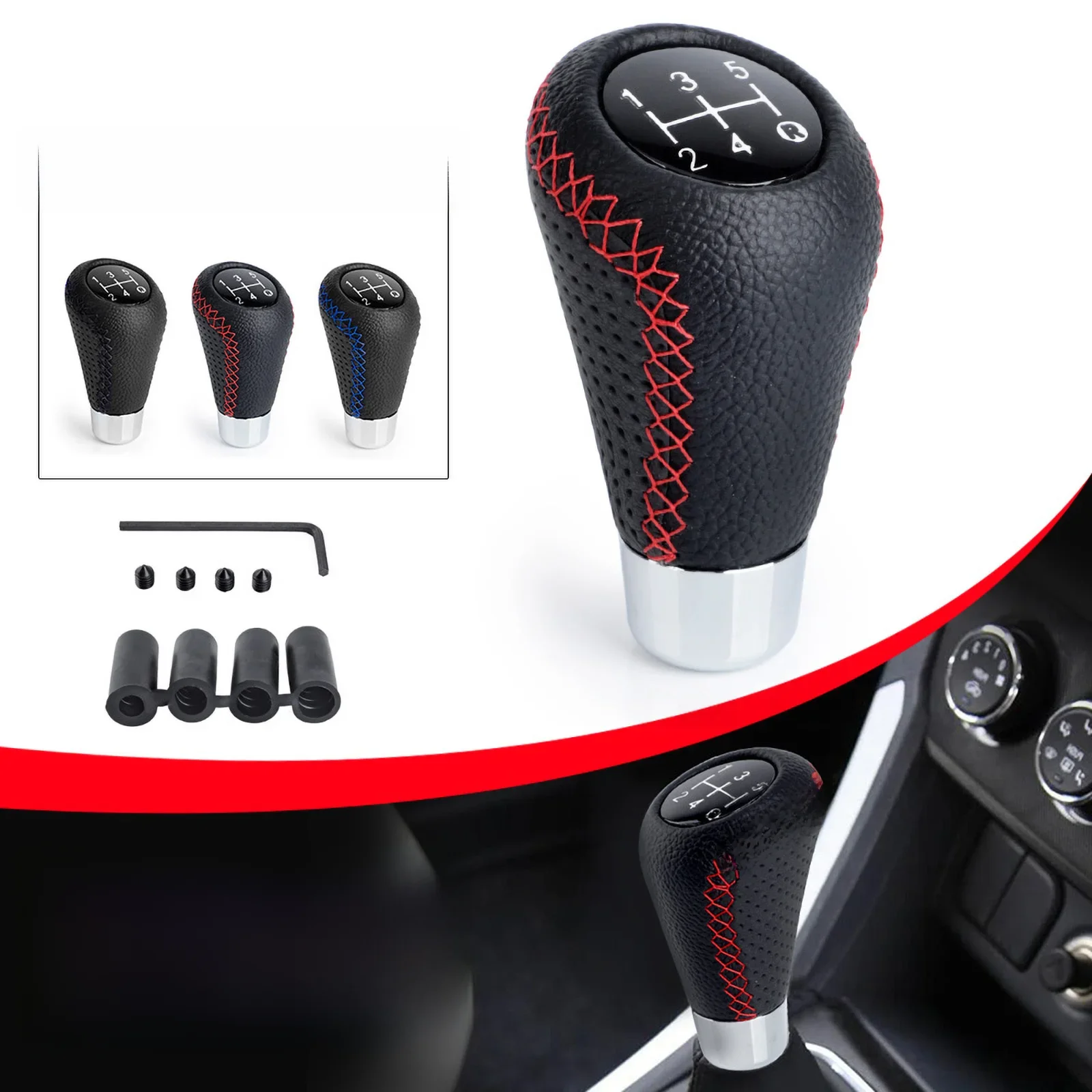 Pommeau de levier de vitesse universel en cuir, 5 vitesses, point rouge, levier de vitesse de voiture, Transmission manuelle M8 M10 M11 M12
