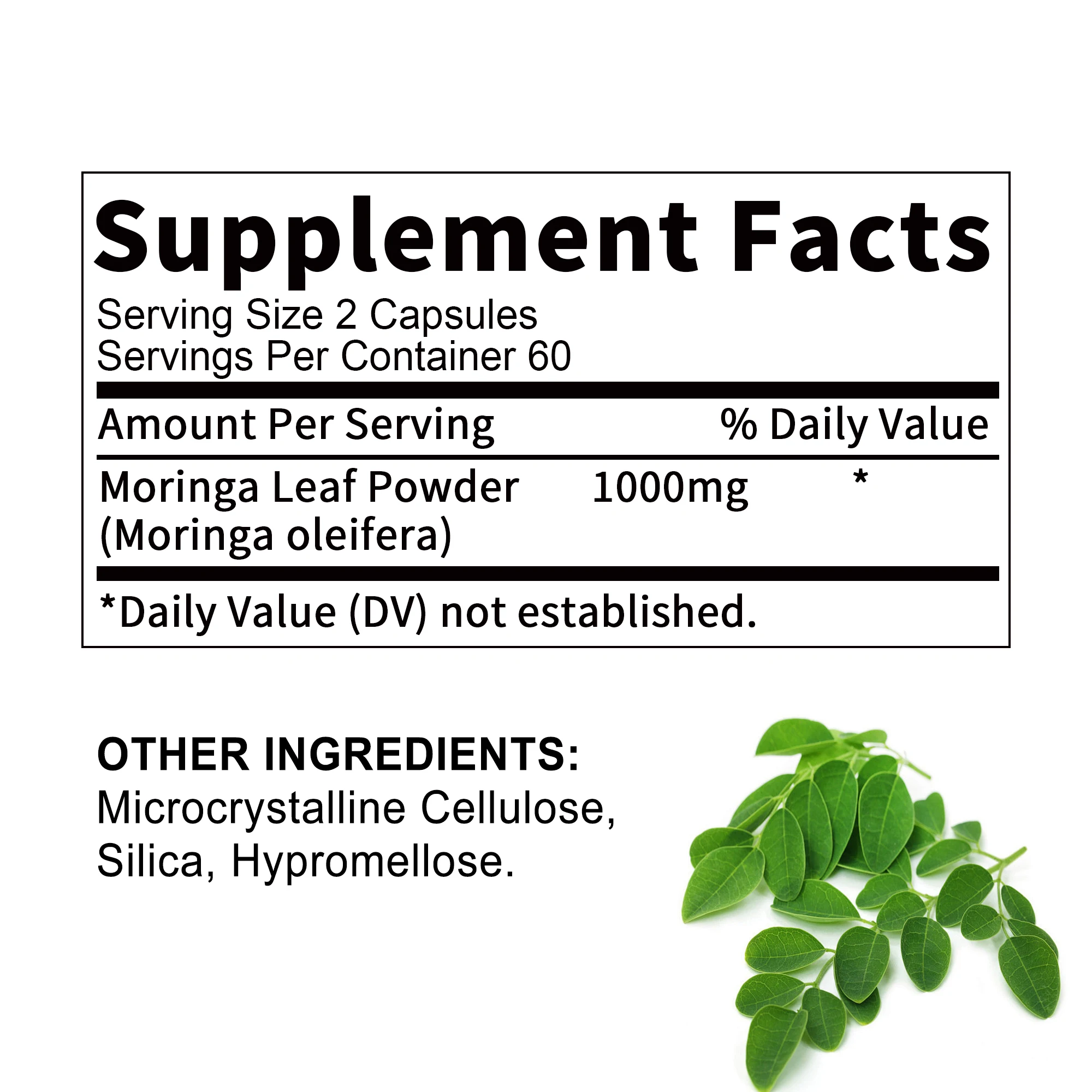 Moringa Capsules 1000mg - for Immune System, Energy & Metabolism, Antioxidant - 120 Capsules